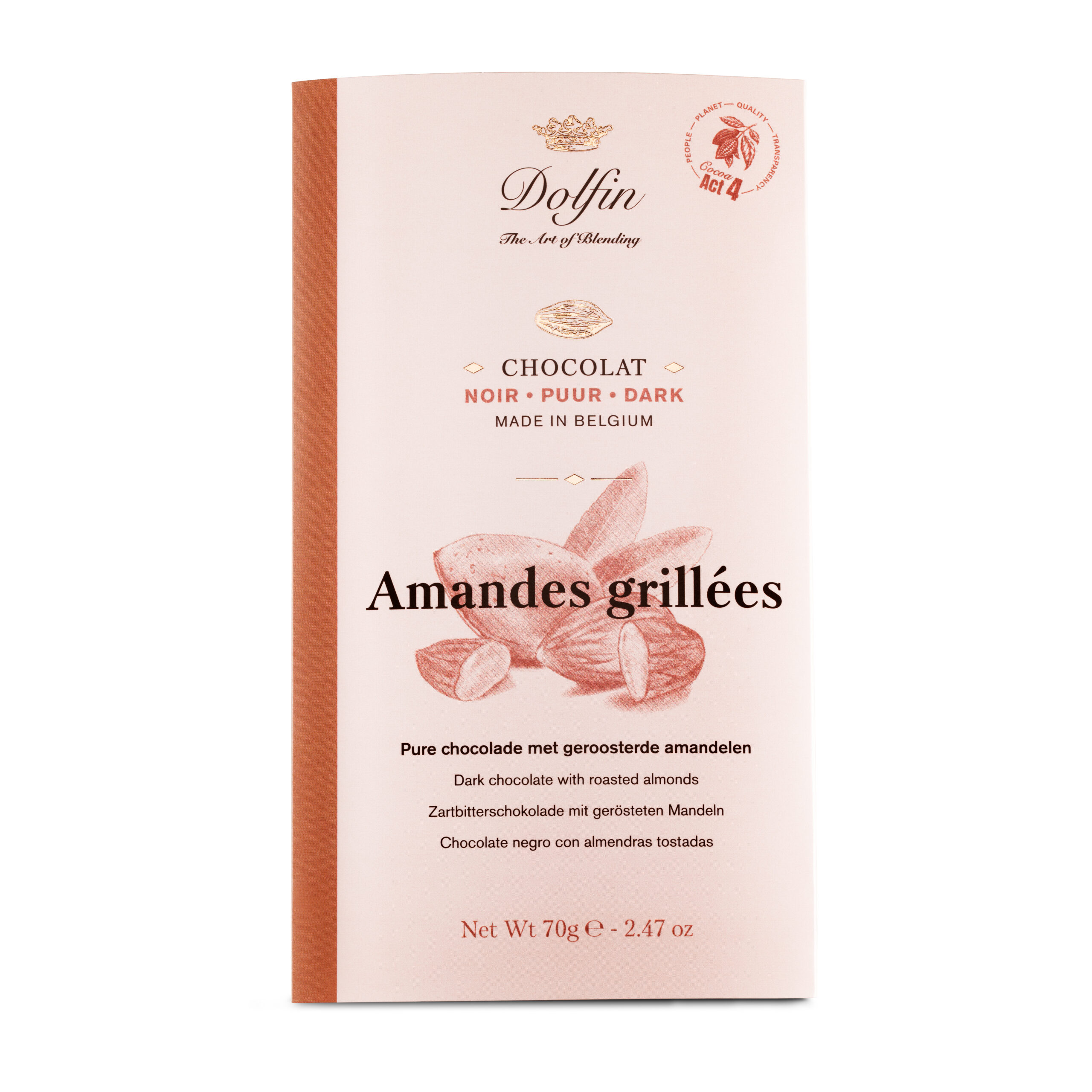 DOLFIN Belgian 60% Dark Chocolate Bar with Roasted Almonds 70g