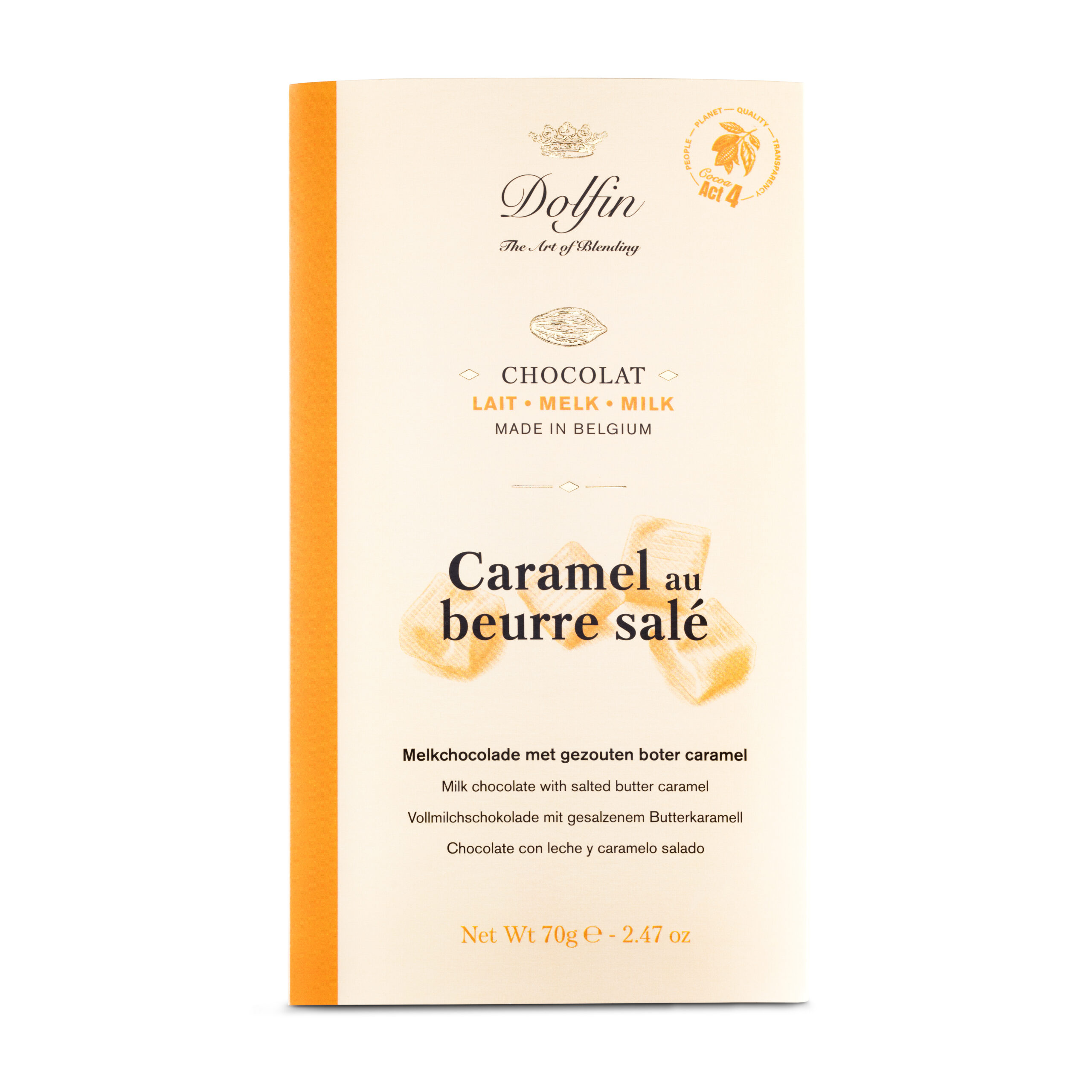 DOLFIN Belgian milk chocolate bar with salted butter caramel 70g
